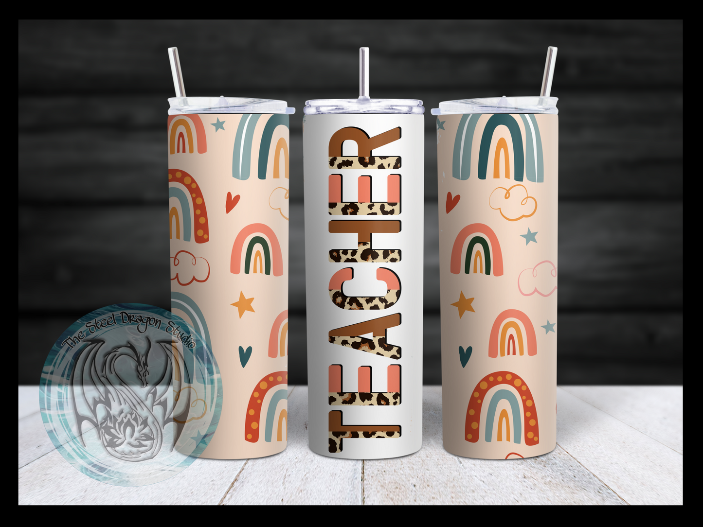 Teacher Tumbler with Rainbows (Sublimation)